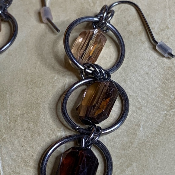 Dark Silver Metal Drop Earrings w/ Beads - Picture 4 of 11